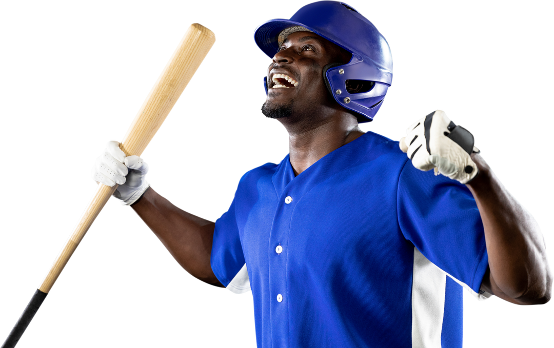 Cheering African American Male Baseball Player Holding Bat On Transparent Background - Download Free Stock Images Pikwizard.com