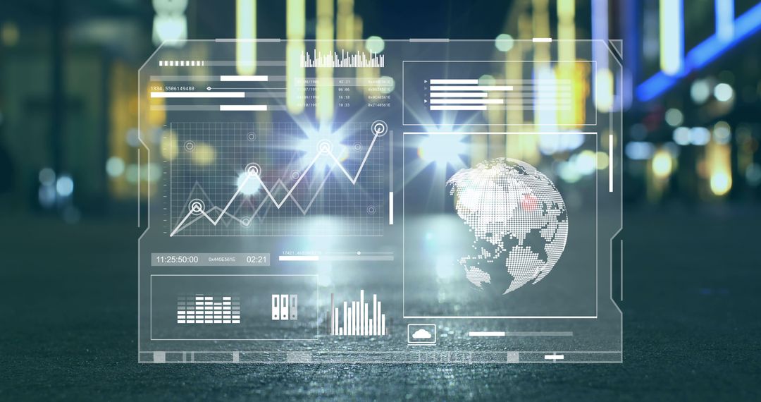Digital Data Charts with Futuristic City Background