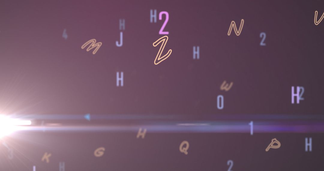 Abstract Floating Letters and Numbers on Purple Background