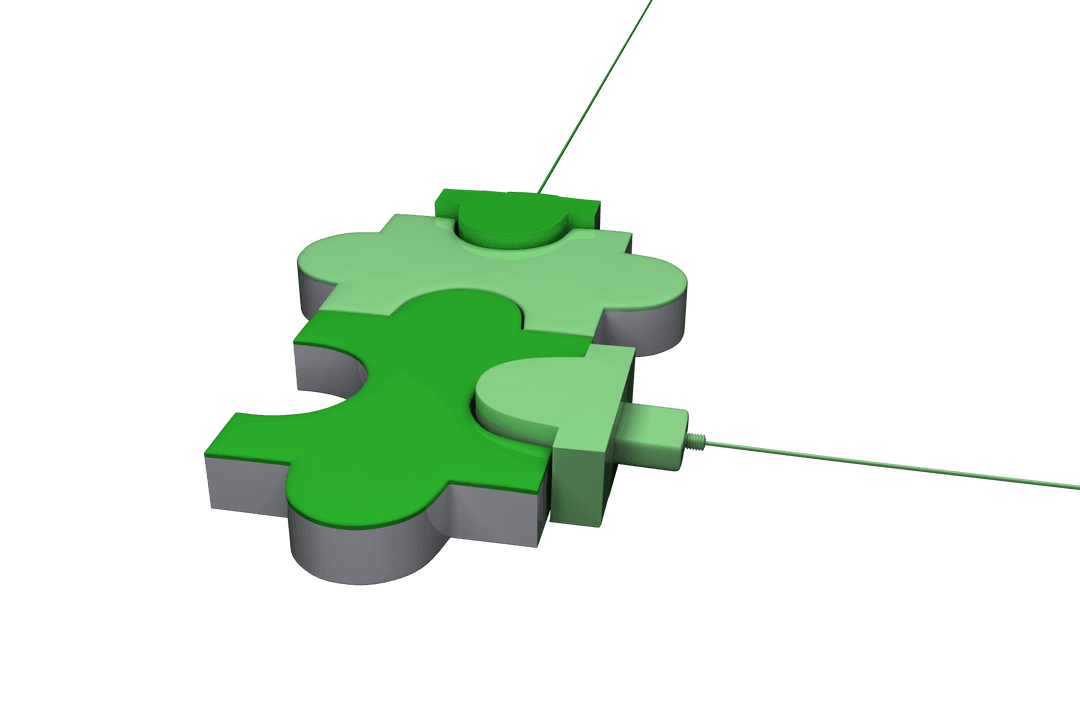 Connecting Green Puzzle Pieces on Transparent Background for Collaboration