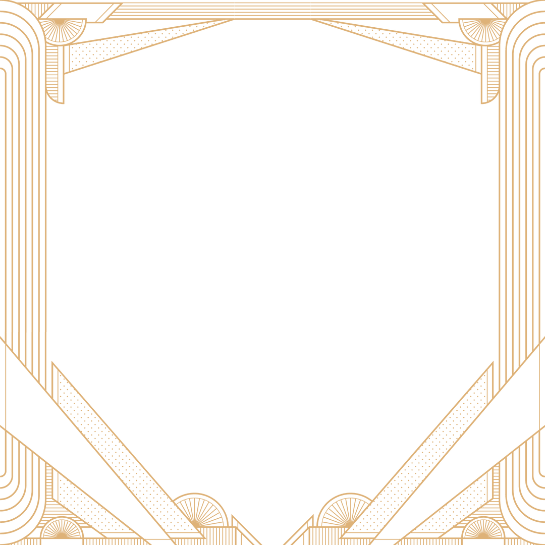 Art Deco Border with Gold Lines on Transparent Background for Copy Space