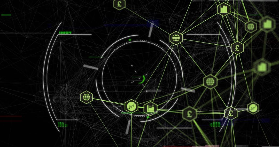 Futuristic HUD Interface with Neon Green Icons and Currency Elements