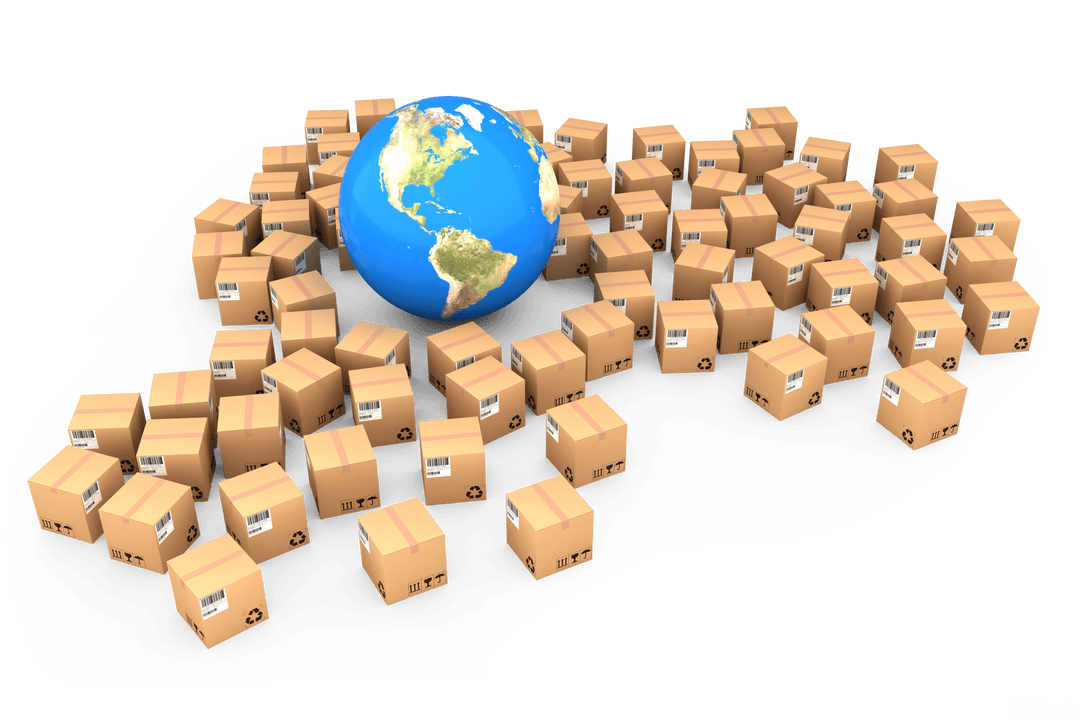 Transparent Globe with Shipping Boxes Illustration for Global Logistics