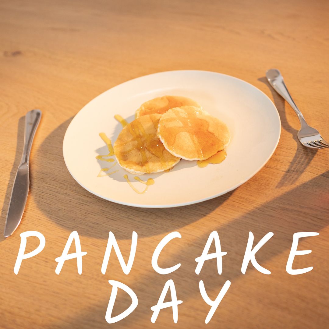 Celebrating Pancake Day with Syrup Drizzled Pancakes on Plate - Download Free Stock Templates Pikwizard.com