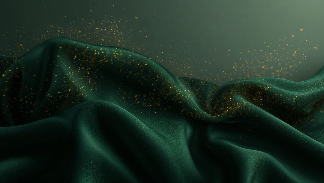 Draping Emerald Satin with Gold Glitter Trail for Luxury Backgrounds and Festive Design