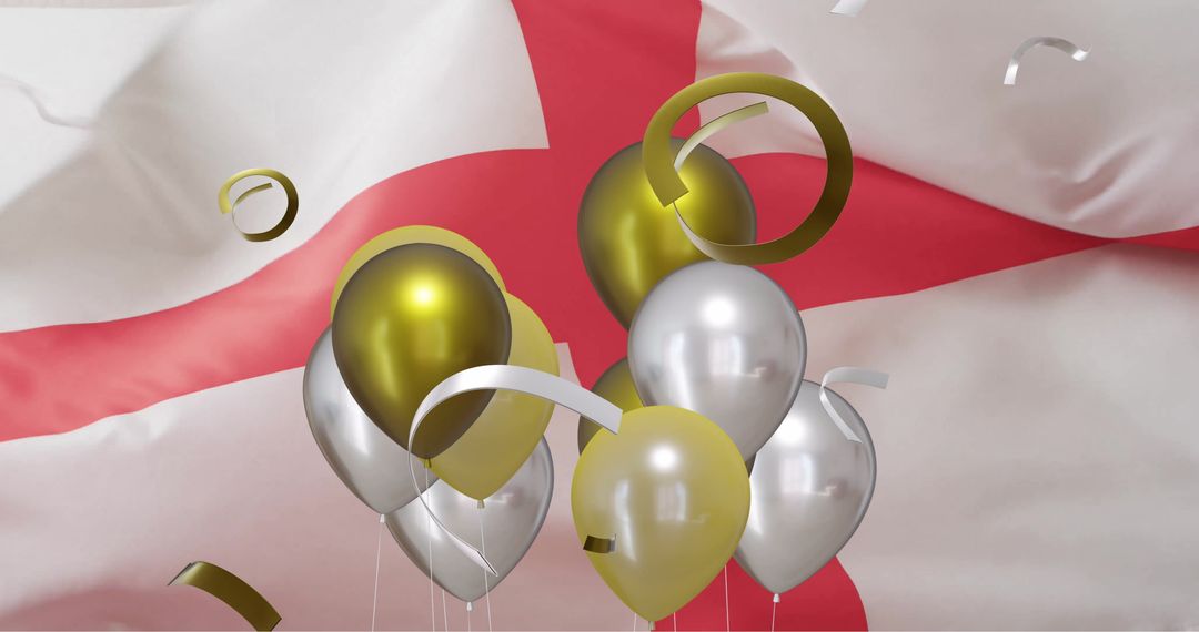 Festive Gold and Silver Balloons in Front of England Flag