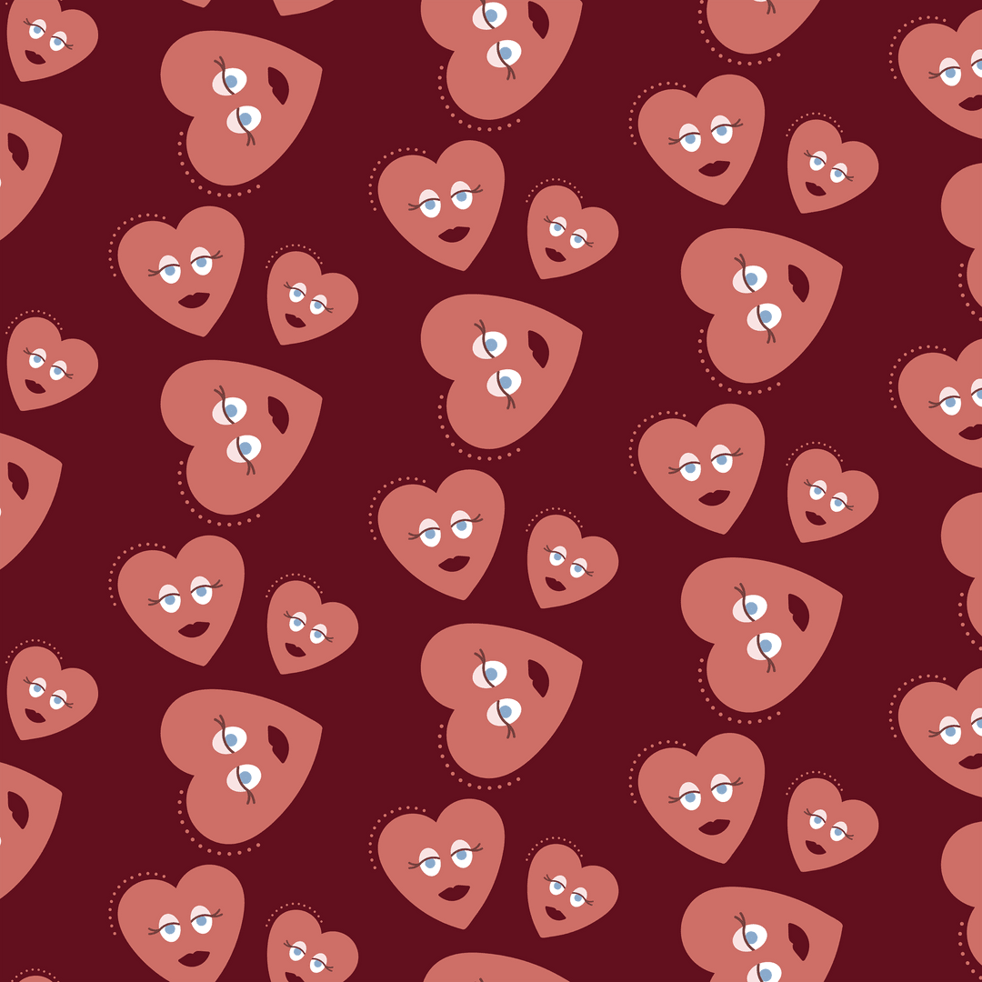 Romantic Heart Eyes Pattern for Valentine's Day on Transparent Background