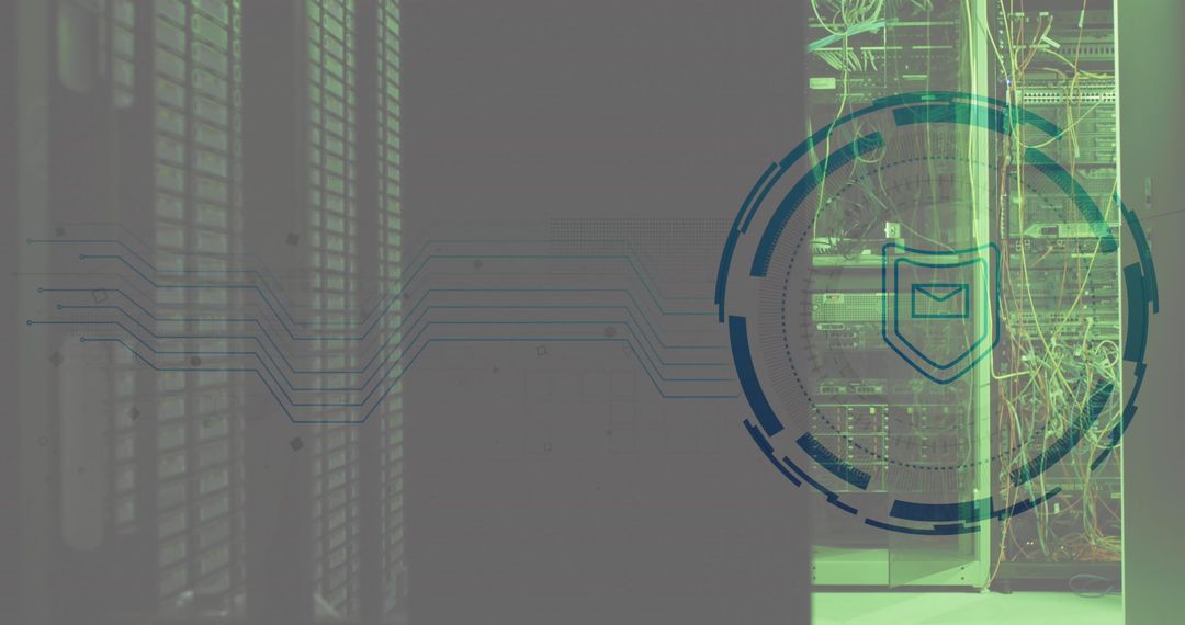 Network Security Symbol with Data Servers in Server Room