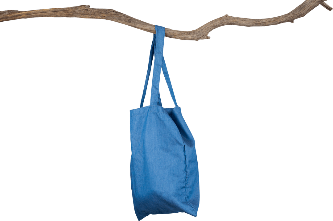 Blue Fabric Shopping Bag on Branch Transparent Background