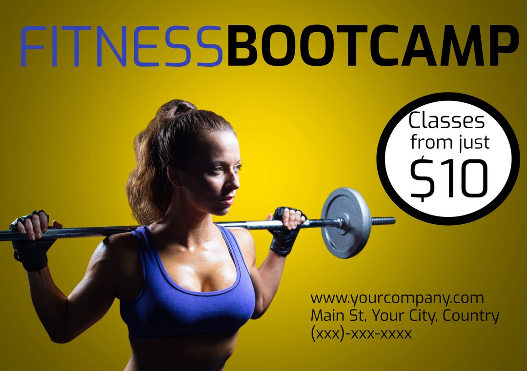 Strong Woman Lifting Weights for Fitness Boot Camp Promotion