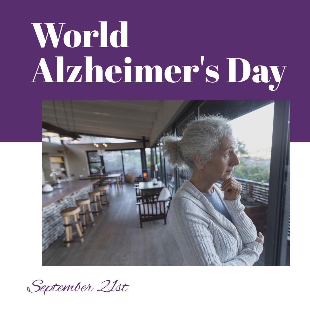 World Alzheimer's Day Concept with Pensive Elderly Woman