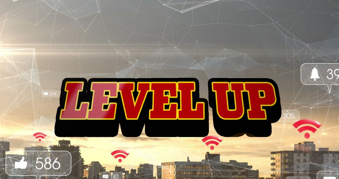 Level Up Text Overlay Clouds Urban Social Media Boost