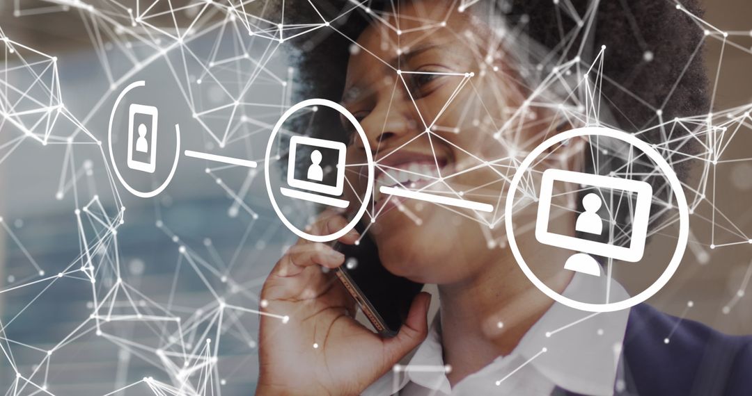 Businesswoman Using Smartphone with Digital Interface