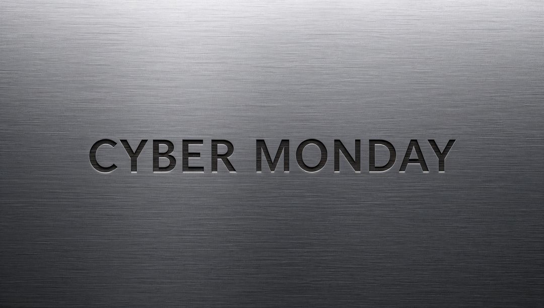 Cyber Monday Recessed Metal Typography on Brushed Steel Panel for Tech Sale Graphics