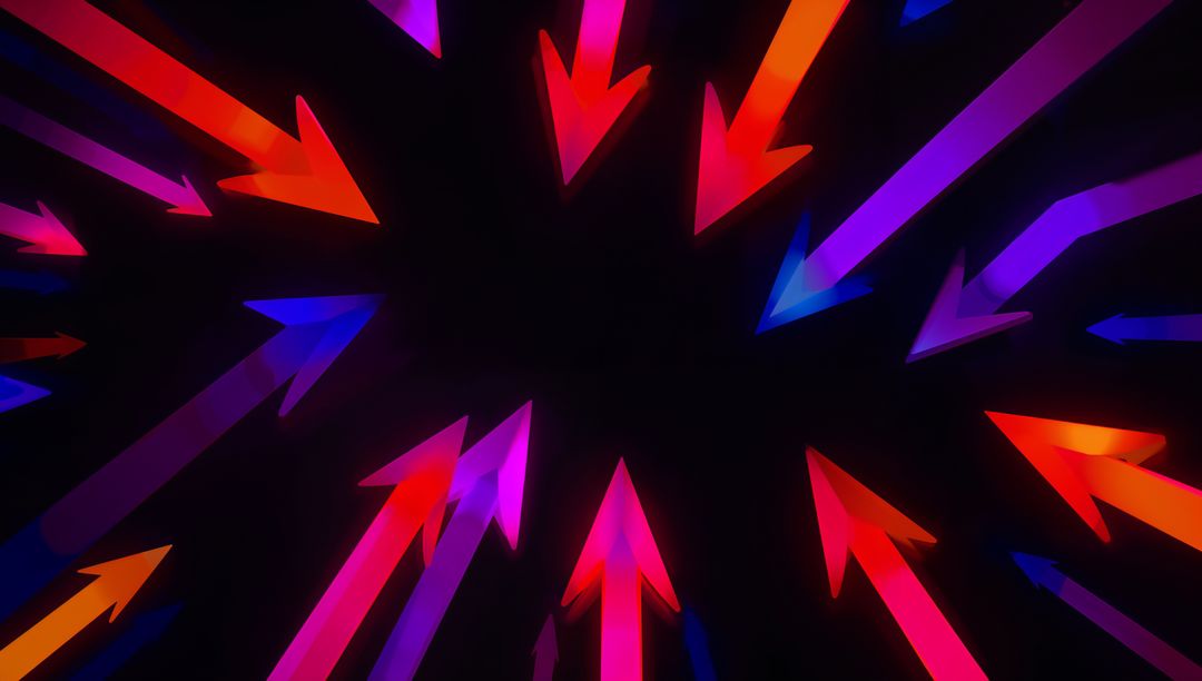 Vibrant Neon Arrows Converging in Digital Space