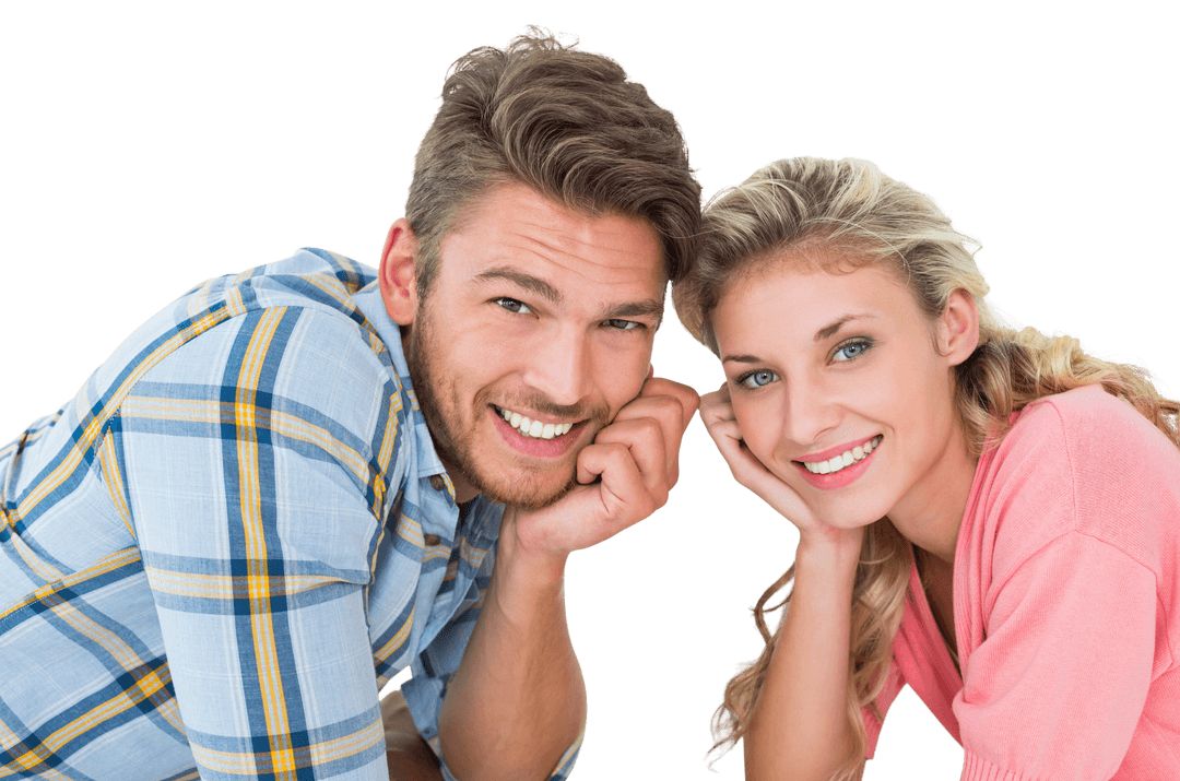 Smiling Couple Lying Together on Transparent White Background
