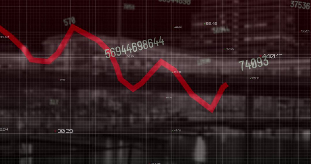 Red Downward Trend Line on Digital Financial Chart Background
