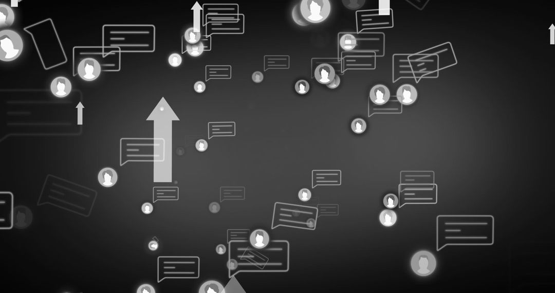 Abstract Social Media Icons and Arrows on Gray Background