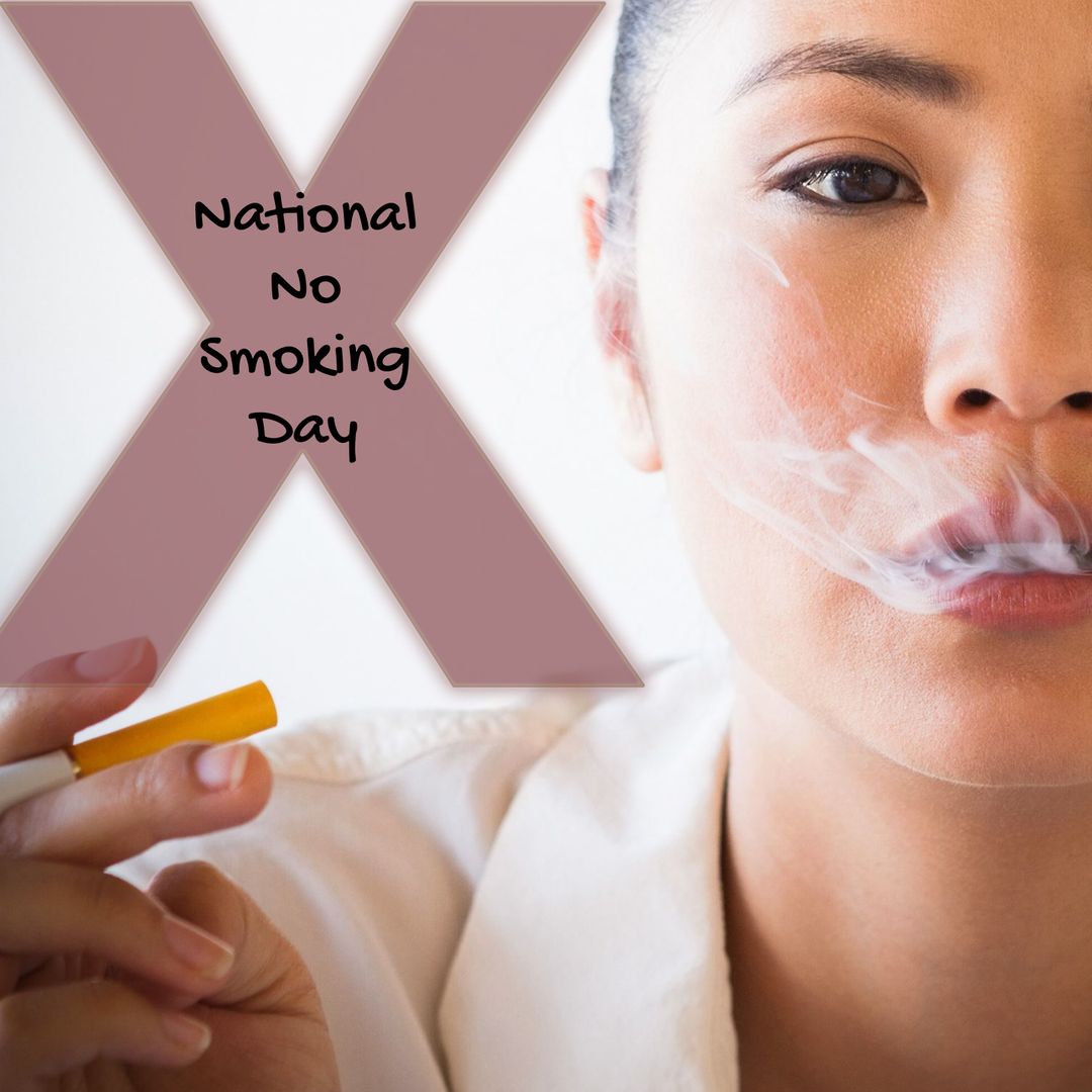 Woman Exhaling Smoke for National No Smoking Day Awareness - Download Free Stock Templates Pikwizard.com