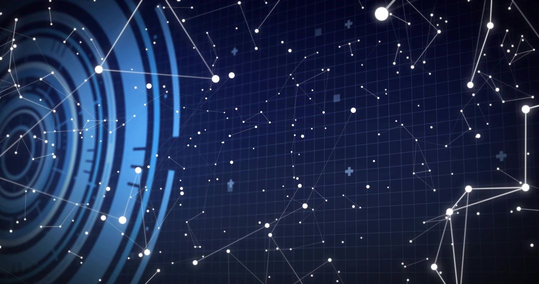 Emitting Circular HUD with Connected Data Network, Neon Indigo Grid for Futuristic Technology Interf