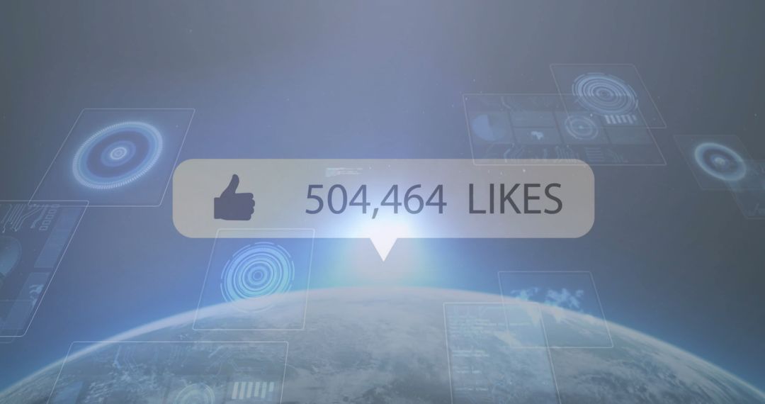 Futuristic Interface Displaying Digital Likes Over Earth