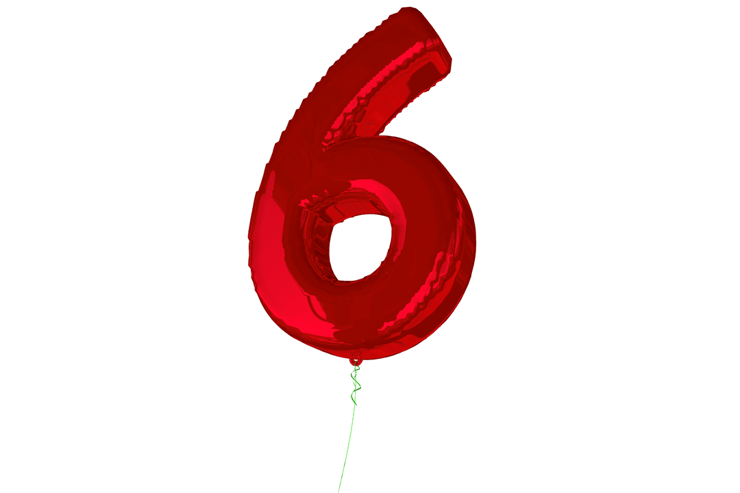 Glossy Red Balloon Number 6 on Transparent Background
