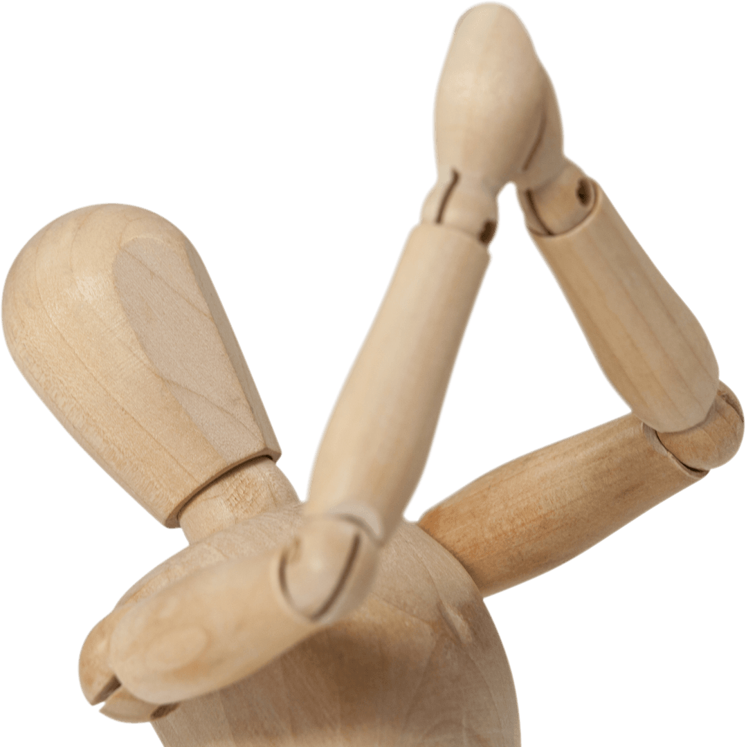 Transparent Wooden Figurine with Raised Hands Gesture