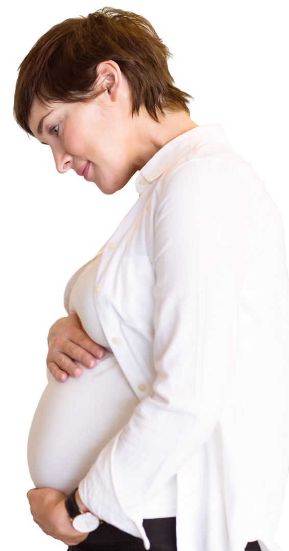 Thoughtful Pregnant Woman Holding Belly on Transparent Background - Download Free Stock Images Pikwizard.com