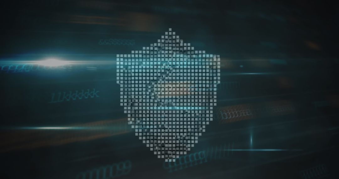 Pixelated Digital Shield Symbolizing Cybersecurity and Data Protection