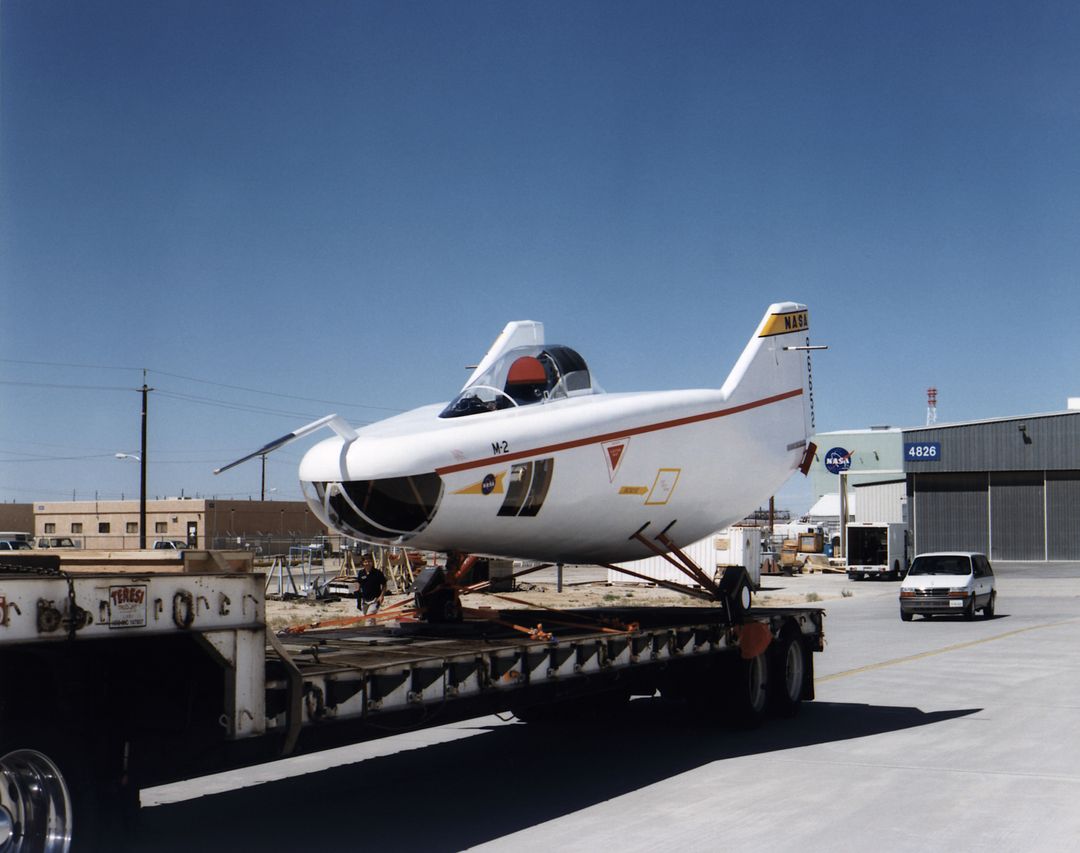 M2-F1 lifting body aircraft on a flatbed truck - Free Images, Stock Photos and Pictures on Pikwizard.com