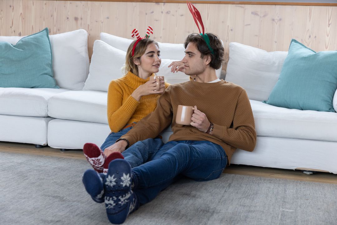 Cozy Couple Relaxing at Home with Holiday Vibes