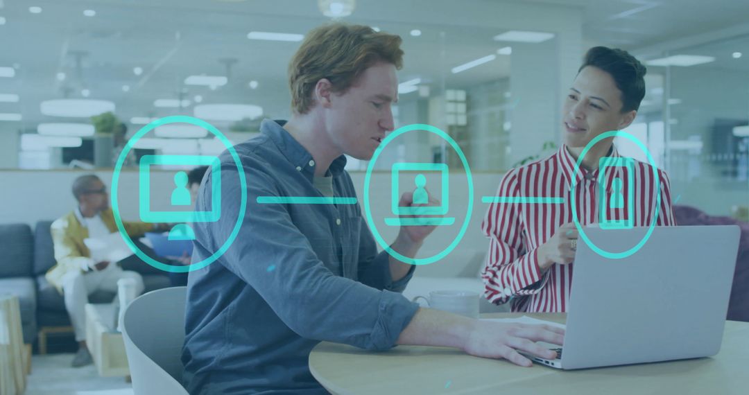 Digital Data Exchange Concept with Diverse Professionals in Modern Office