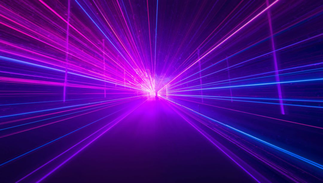 Neon Laser Tunnel with Magenta and Cyan Beams Radiating Through Foggy Symmetrical Space