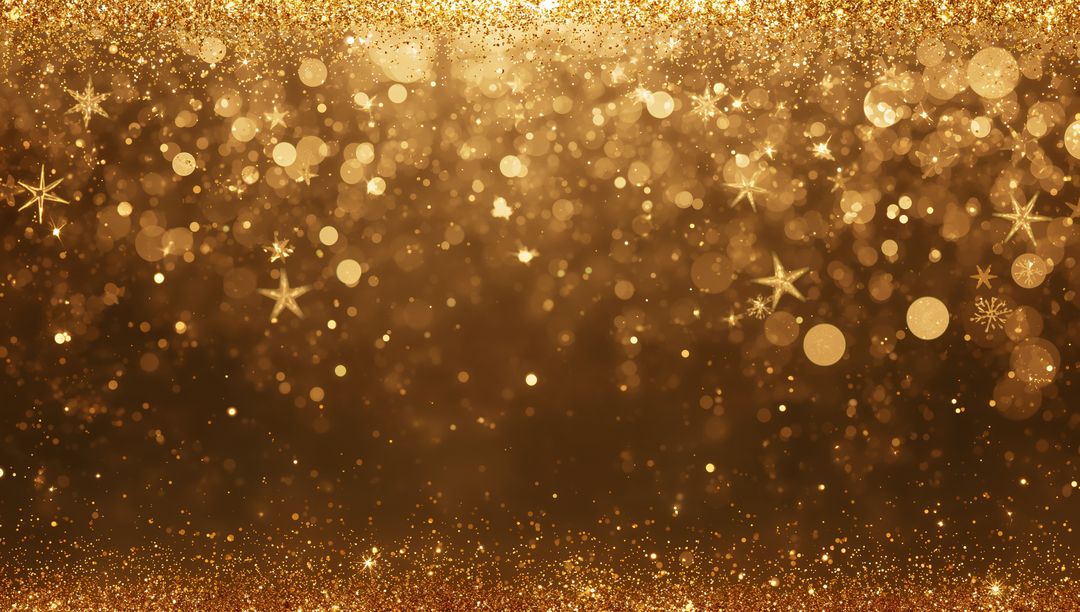 Golden Glitter Bokeh Backdrop with Sparkling Stars and Festive Confetti Glow