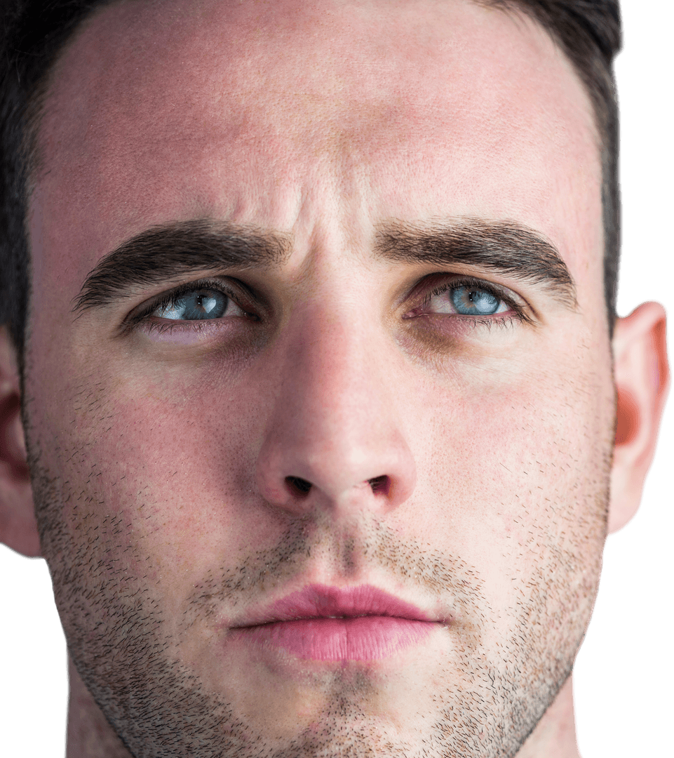 Rugby Player with Intense Gaze on Transparent Background