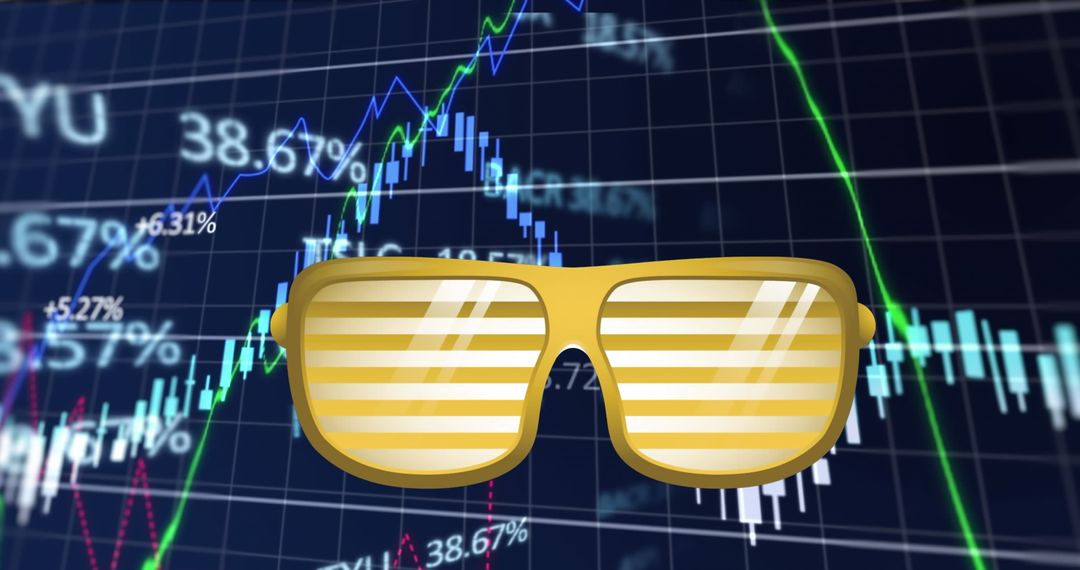Futuristic Gold Sunglasses Over Financial Trading Screen