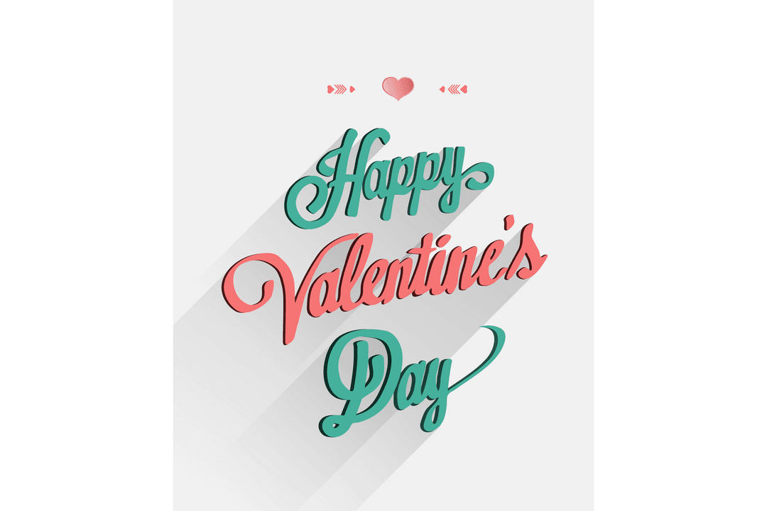 Valentine's Day Card with Shadowed Text on Transparent Background