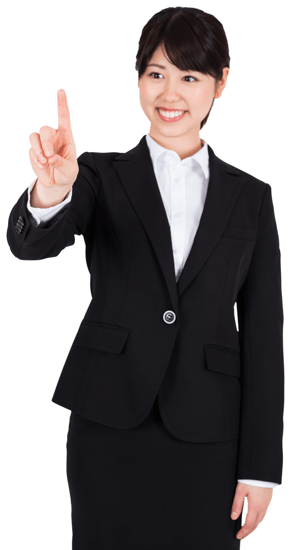 Transparent Businesswoman Pointing Finger Dressed Professionally