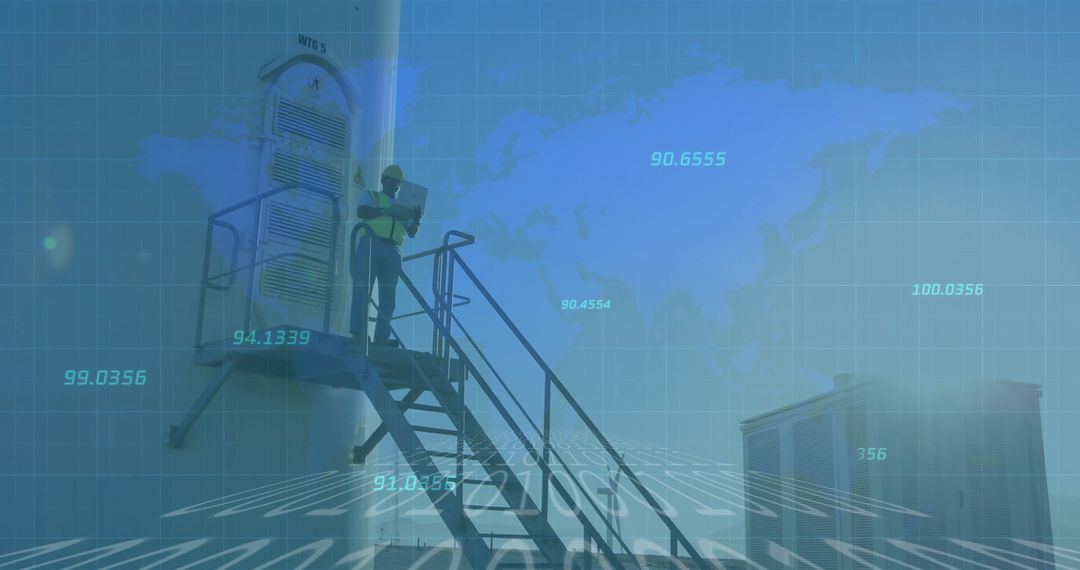 Technician on Industrial Roof Checking Modern NTU 5 Tower