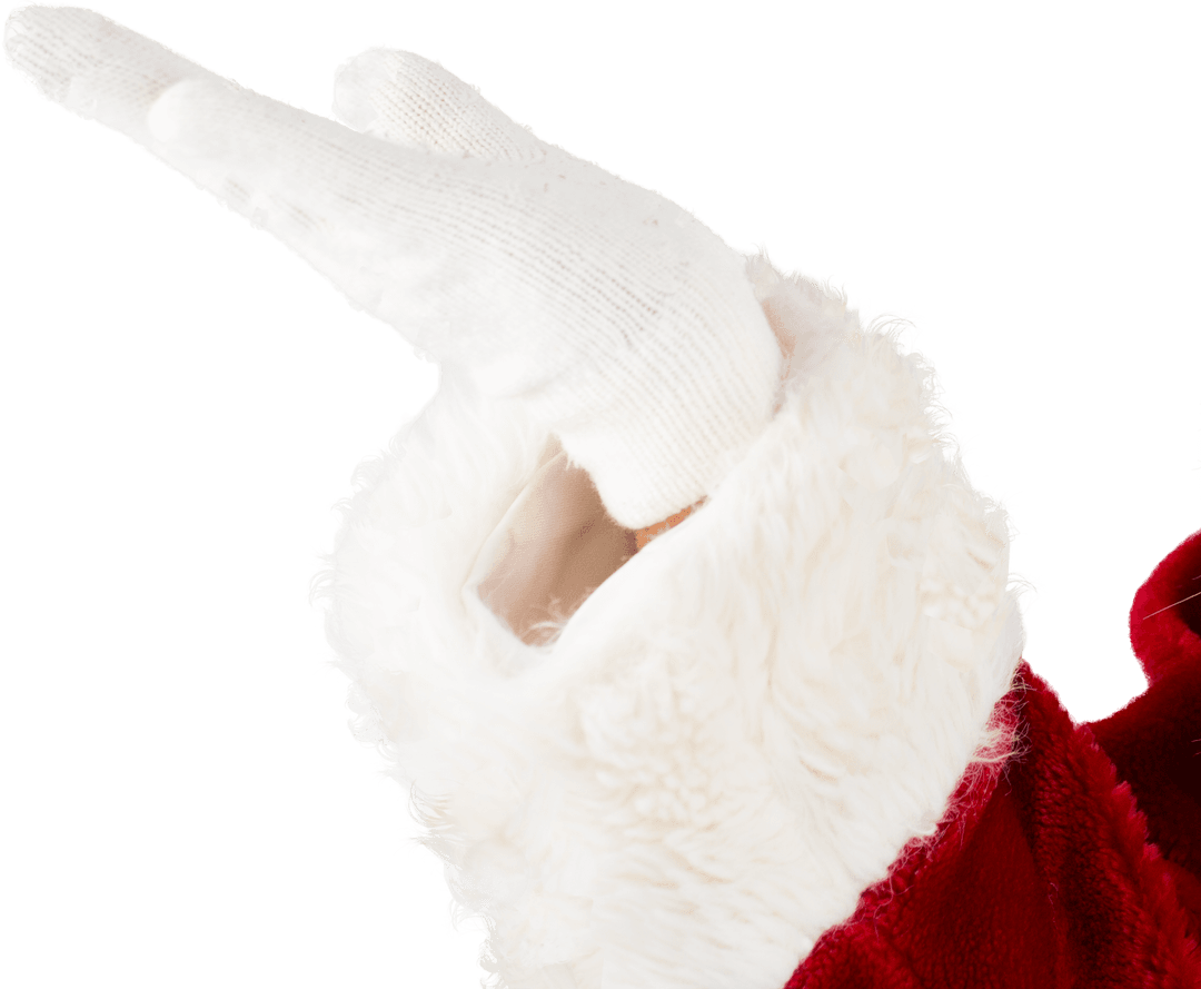 Santa Claus Hand Pointing with White Glove, Isolated Transparent Customizable