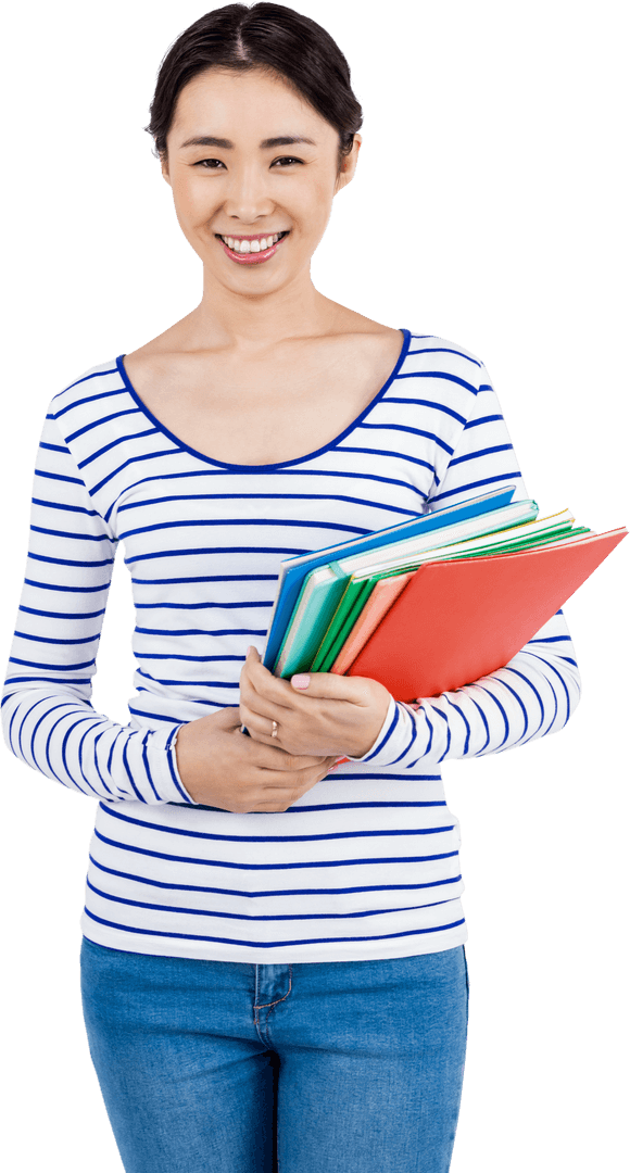 Confident Woman Holding Transparent Files and Smiling