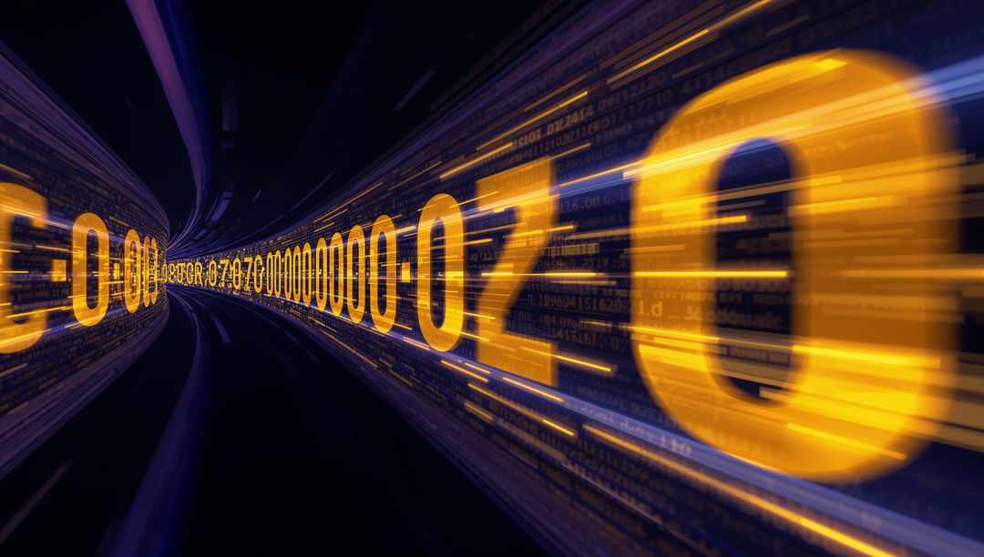 Streaming Glowing Yellow Digits Racing Through Futuristic Cyberspace Data Tunnel
