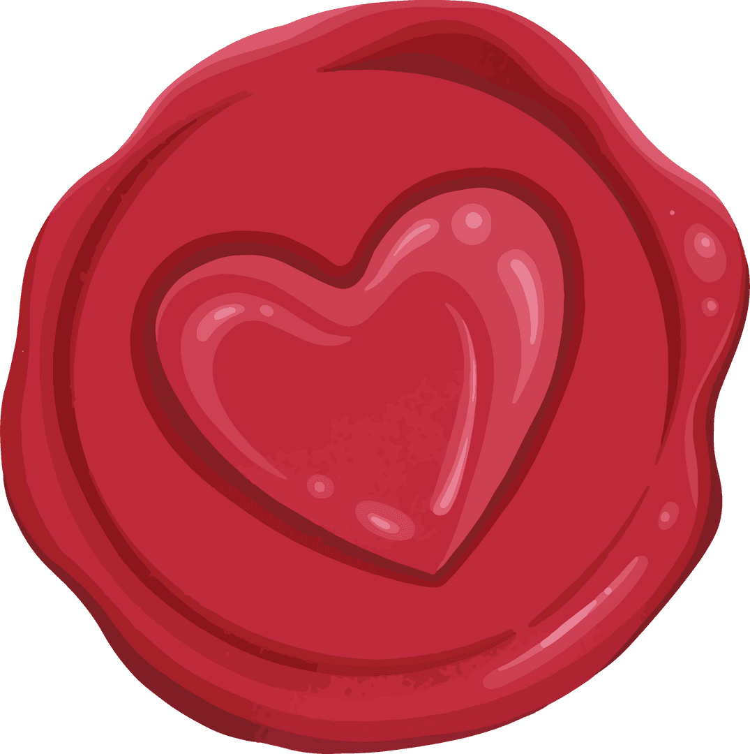 Red Wax Seal with Heart Motif on Transparent Background
