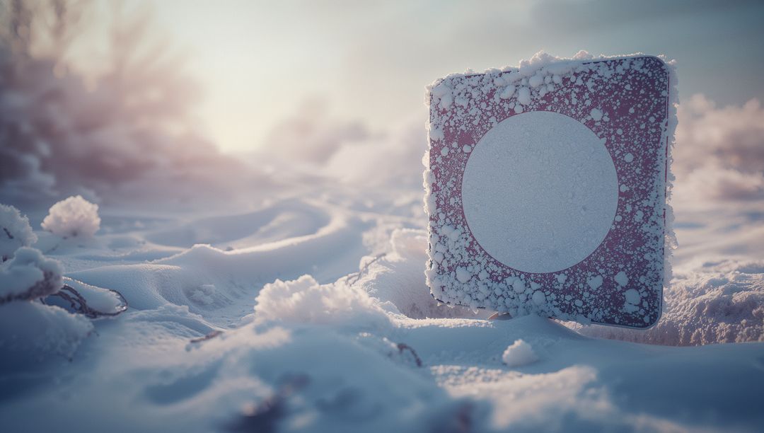 Frozen Signpost in Tranquil Snowy Landscape at Sunrise