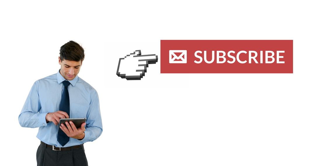 Businessman Engaging with Subscribe Concept Tablet Icon