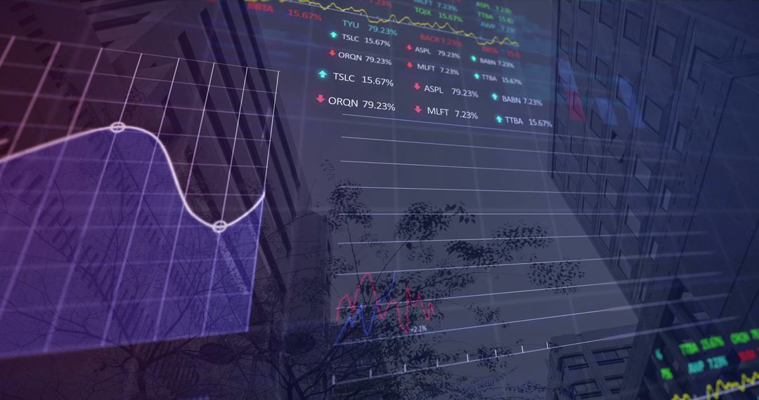 Digital Charts and Data Processing Over a Modern Cityscape
