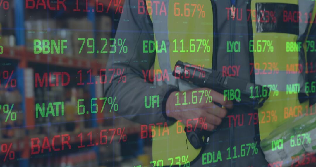 Warehouse Worker with Global Financial Data Overlay