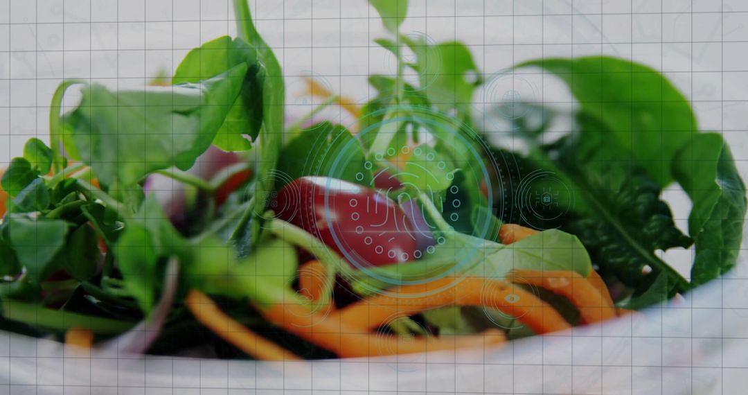 Fresh Vegetable Salad with Futuristic Interface Overlay