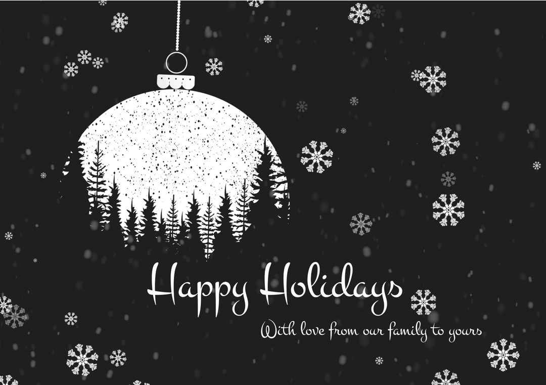 Christmas Greeting Card with Festive Bauble and Snowflakes