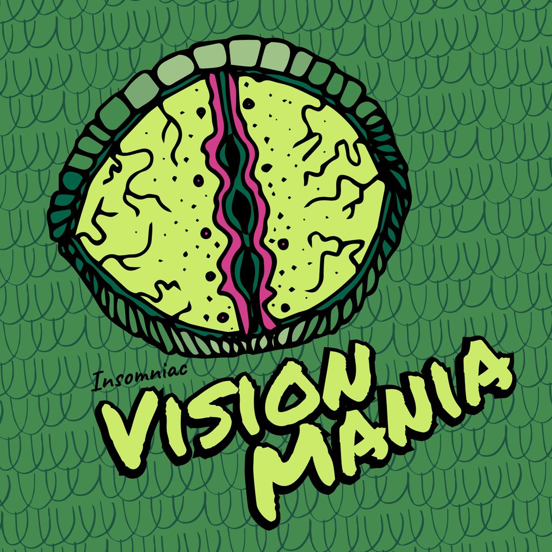 Insomniac Vision Mania Illustrated Brain Poster with Abstract Green Background - Download Free Stock Templates Pikwizard.com